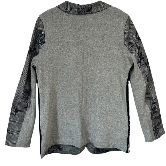 Women's Hilary Radley Plaid Floral Embroidery Navy Gray Knit Blazer Casual - Picture 2 of 4
